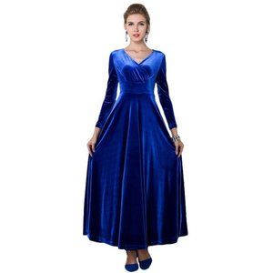 Urban Coco Blue Velour Long Sleeve V-Neck Maxi Evening Gown, XXL, NWOT